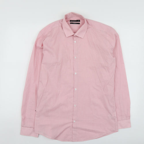 Cedar Wood State Mens Pink  Polyester  Button-Up Size 15 Collared