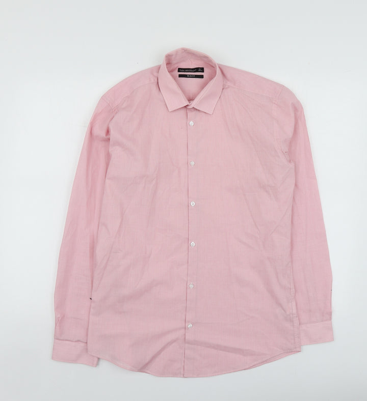 Cedar Wood State Mens Pink Polyester Button-Up Size 15 Collared
