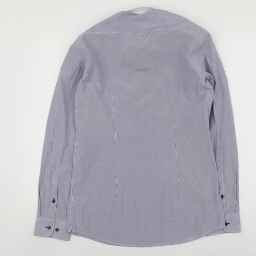 NEXT Mens Blue Striped Polyester  Button-Up Size 15 Collared