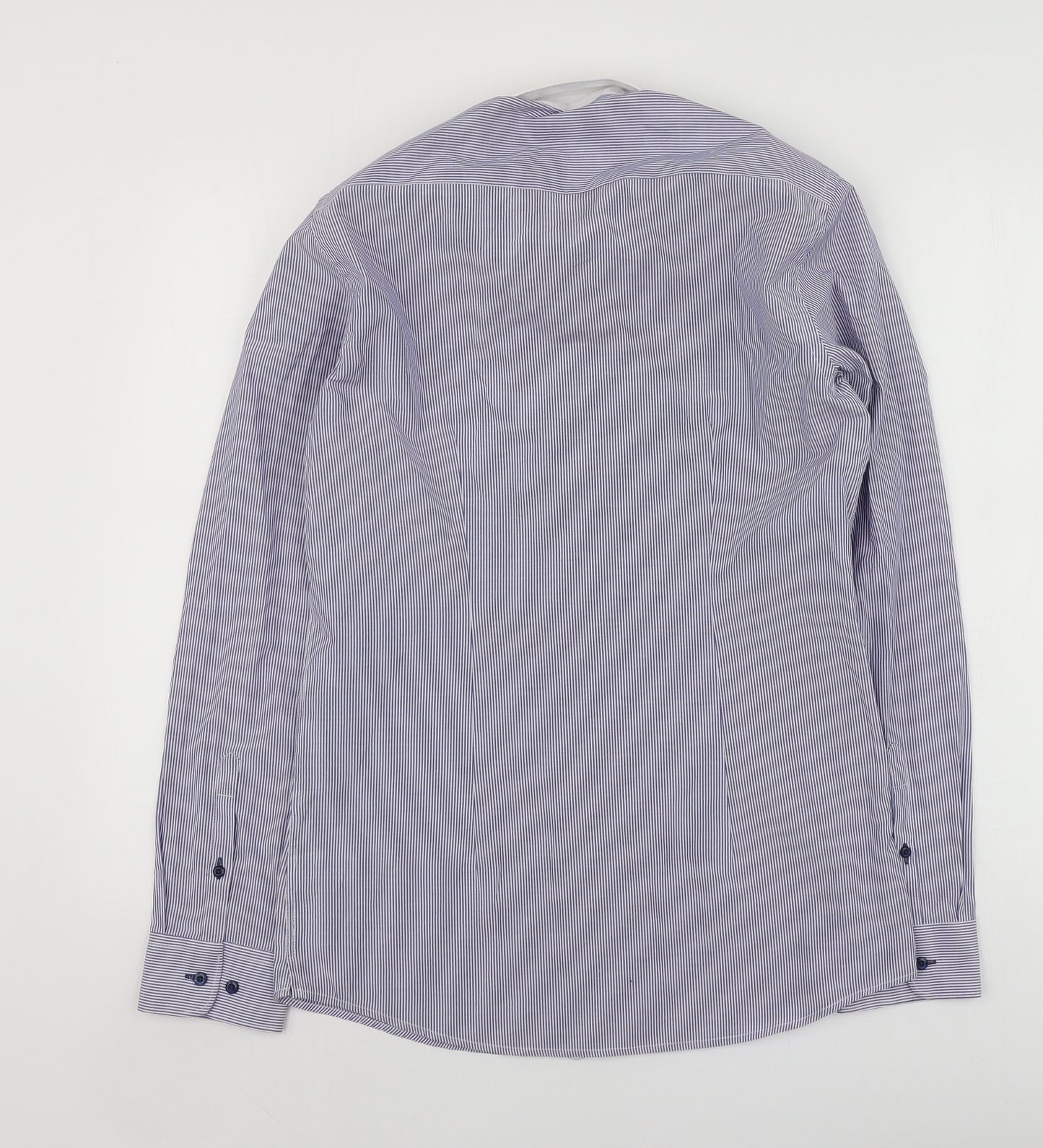 NEXT Mens Blue Striped Polyester  Button-Up Size 15 Collared