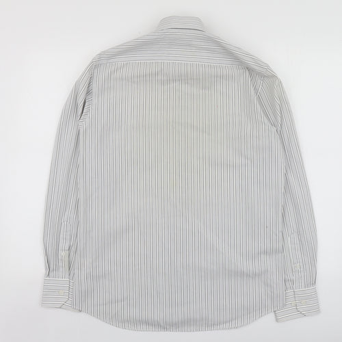 Burton Mens Grey Striped Polyester  Button-Up Size 15 Collared
