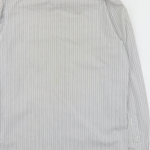 Burton Mens Grey Striped Polyester  Button-Up Size 15 Collared