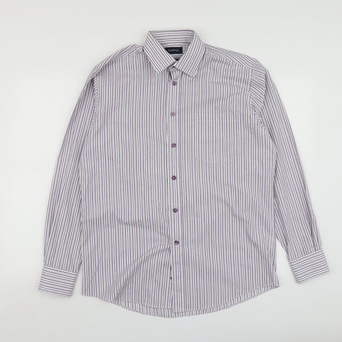 Taylor & Wright Mens Purple Striped Polyester  Button-Up Size 15 Collared
