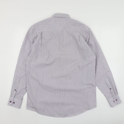 Taylor & Wright Mens Purple Striped Polyester  Button-Up Size 15 Collared