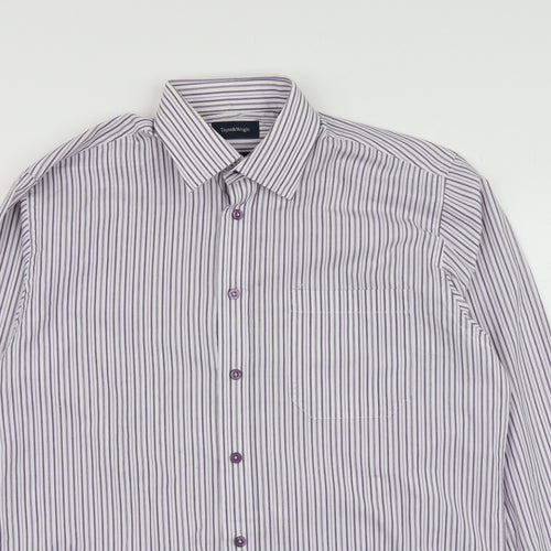 Taylor & Wright Mens Purple Striped Polyester  Button-Up Size 15 Collared