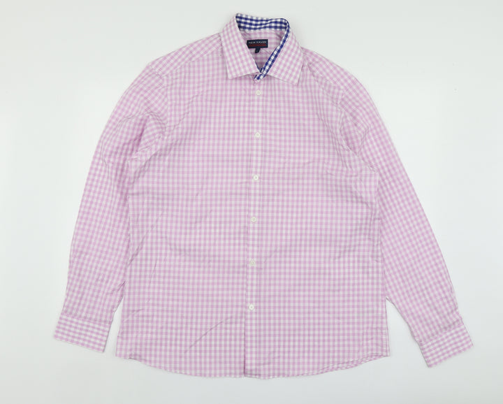 New Haven Mens Pink Check Cotton  Button-Up Size L Collared