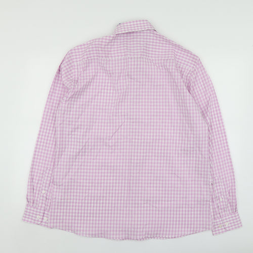 New Haven Mens Pink Check Cotton  Button-Up Size L Collared