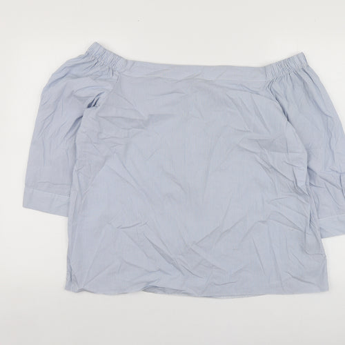 Dorothy Perkins Womens Blue Striped Cotton Basic Blouse Size 16 Square Neck