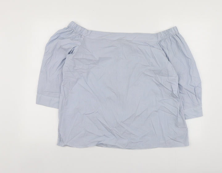 Dorothy Perkins Womens Blue Striped Cotton Basic Blouse Size 16 Square Neck