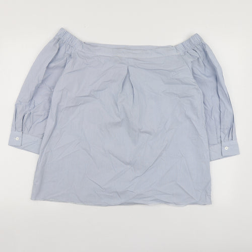 Dorothy Perkins Womens Blue Striped Cotton Basic Blouse Size 16 Square Neck