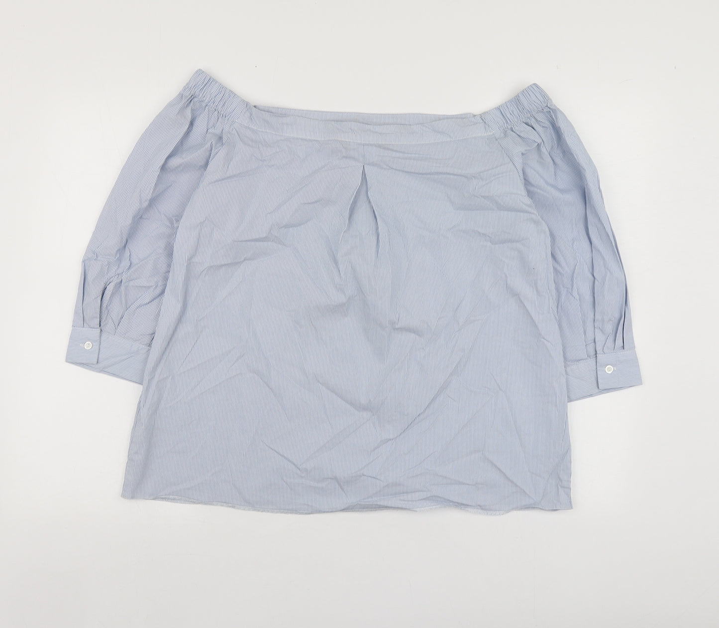 Dorothy Perkins Womens Blue Striped Cotton Basic Blouse Size 16 Square Neck