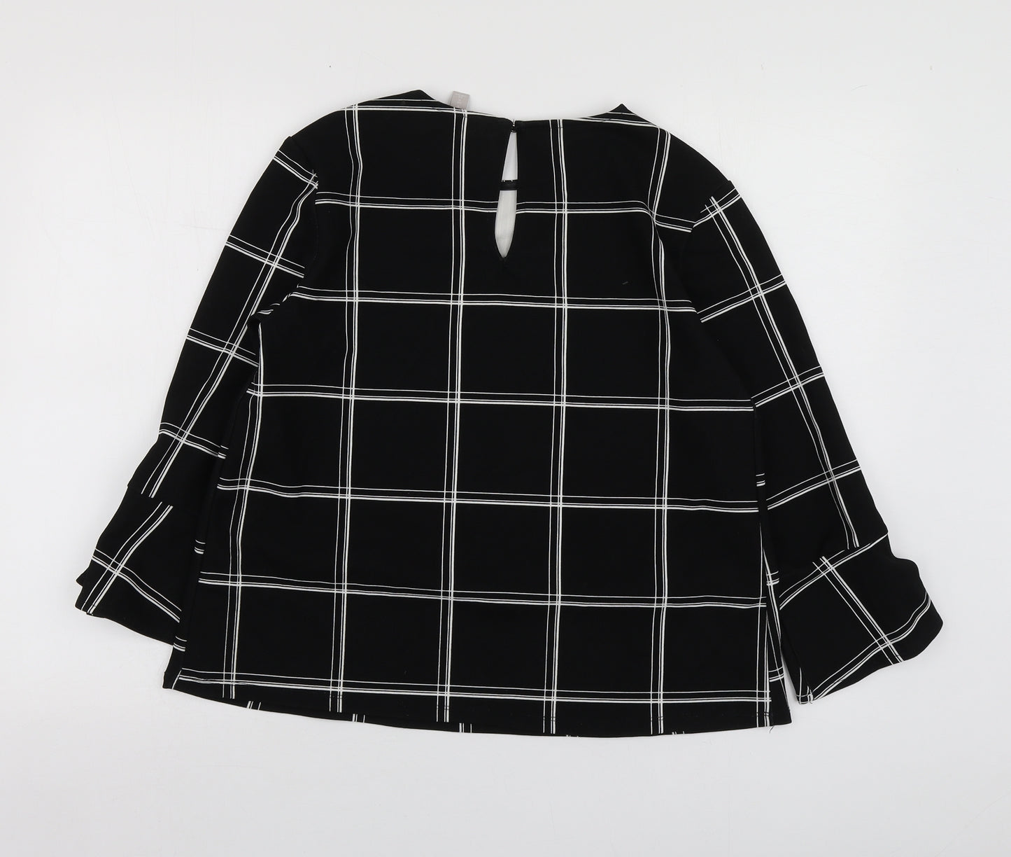 H&M Womens Black Check Polyester Basic Blouse Size M Round Neck
