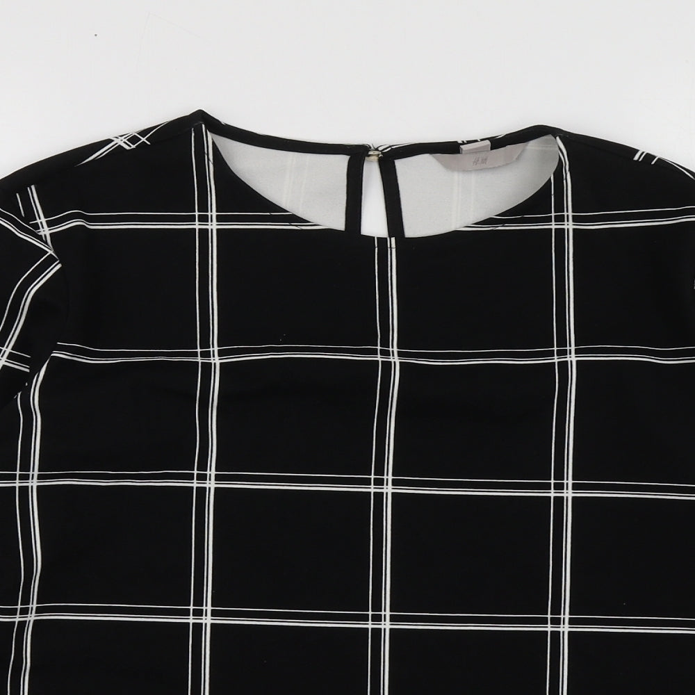 H&M Womens Black Check Polyester Basic Blouse Size M Round Neck