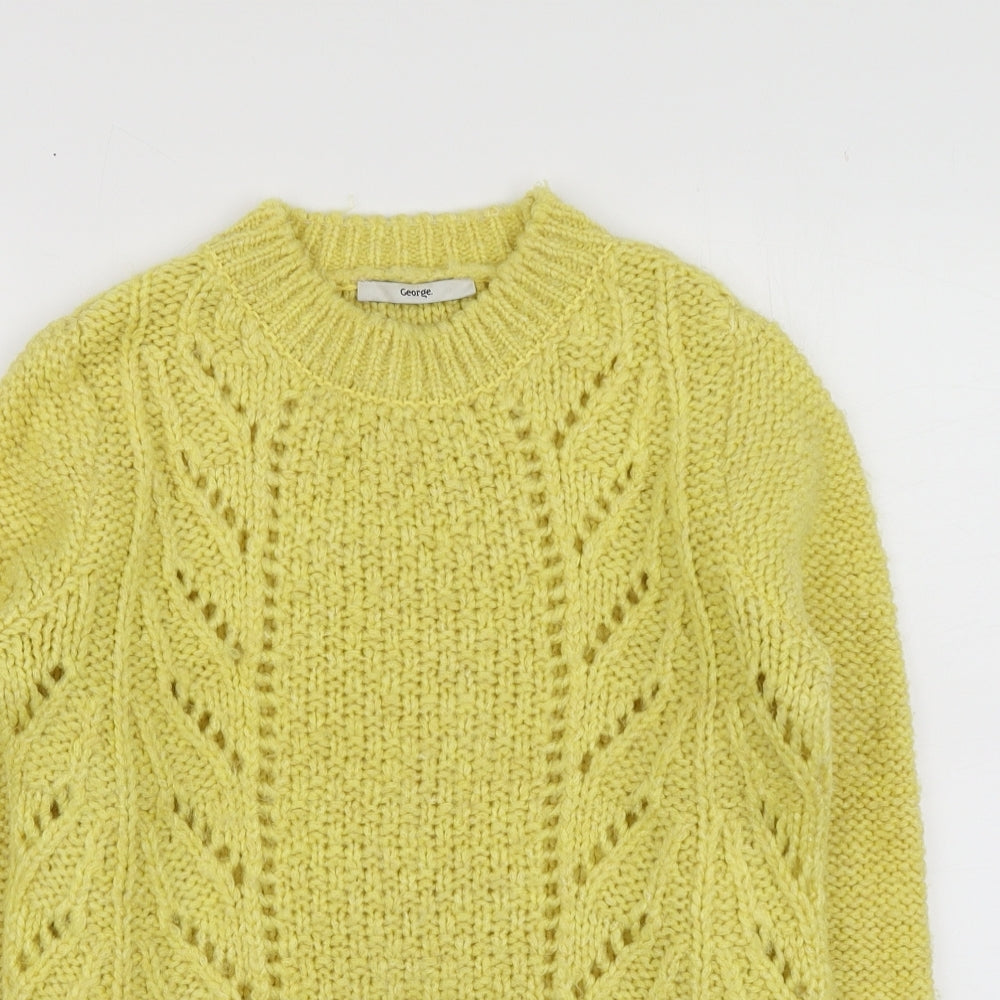 George Womens Yellow Round Neck  Acrylic Pullover Jumper Size 8