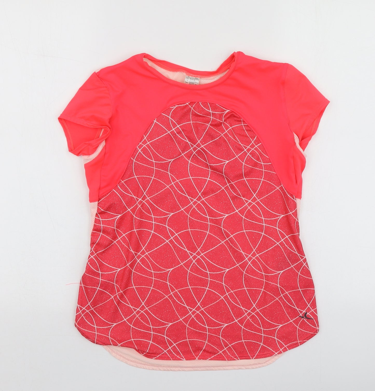 DECATHLON Girls Pink Geometric Polyester Basic T-Shirt Size 12-13 Years Round Neck