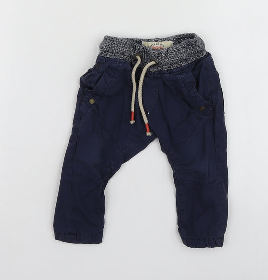 Front view of Next Blue Cotton Jogger Trousers, size 3-6, Months