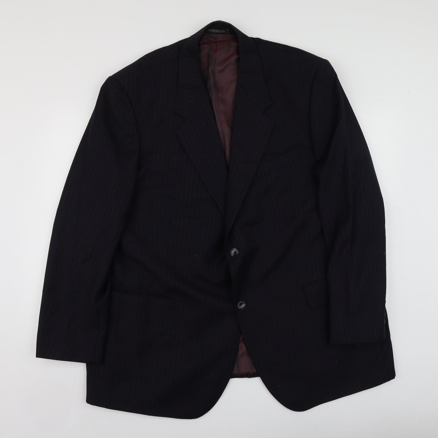 Lee Greenwood Mens Blue Striped Wool Jacket Suit Jacket Size 50