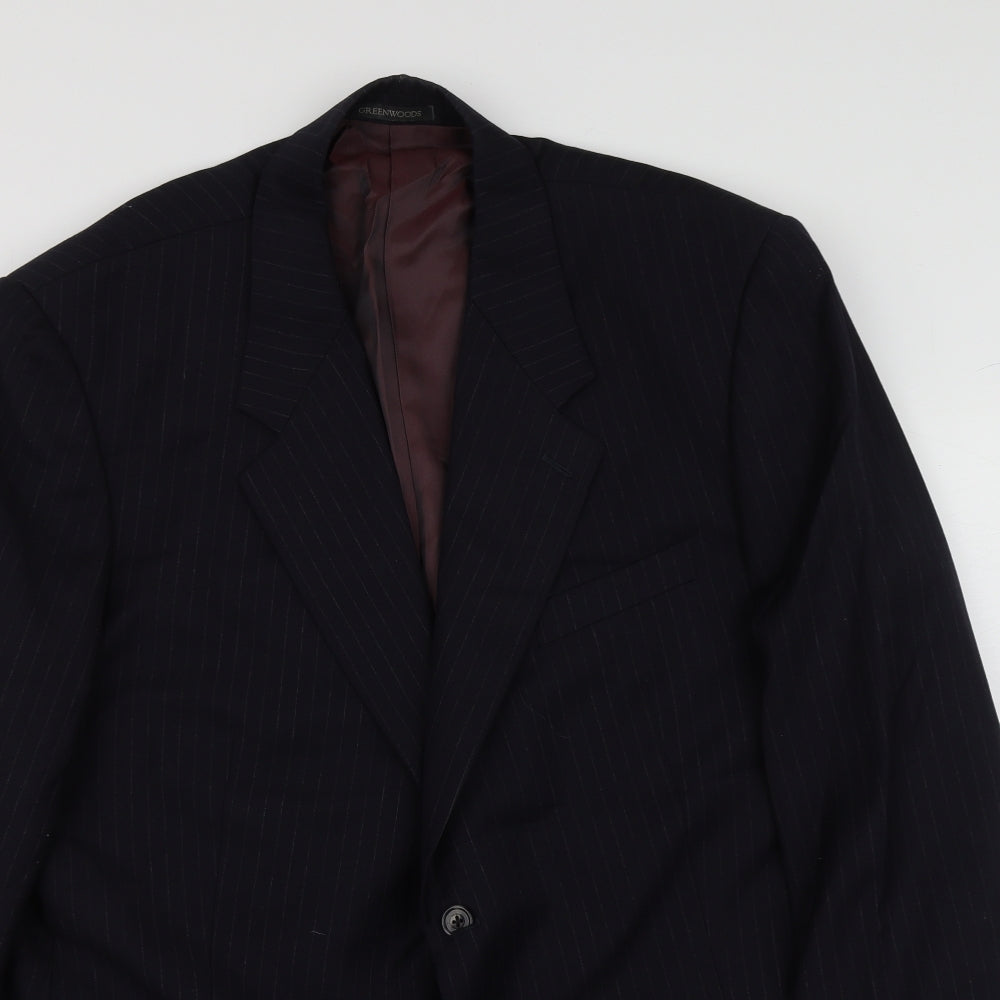 Lee Greenwood Mens Blue Striped Wool Jacket Suit Jacket Size 50
