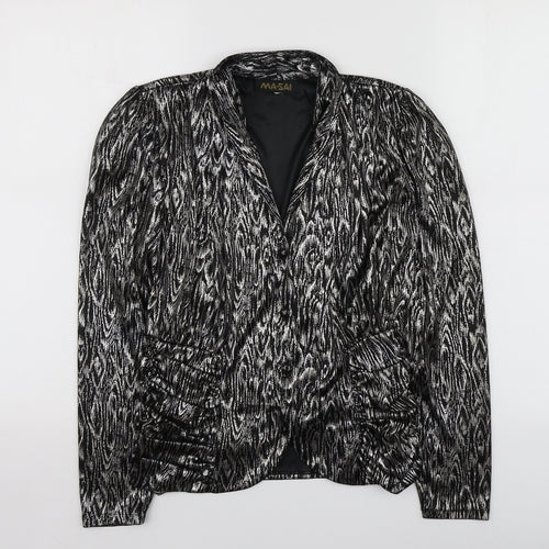 Ma-Sai Womens Black Geometric Polyester Jacket Blazer Size 10
