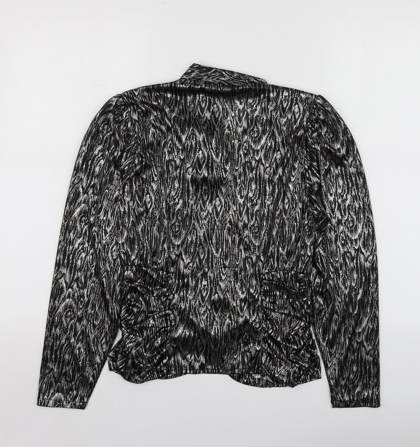 Ma-Sai Womens Black Geometric Polyester Jacket Blazer Size 10