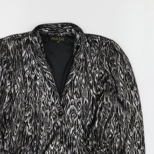 Ma-Sai Womens Black Geometric Polyester Jacket Blazer Size 10