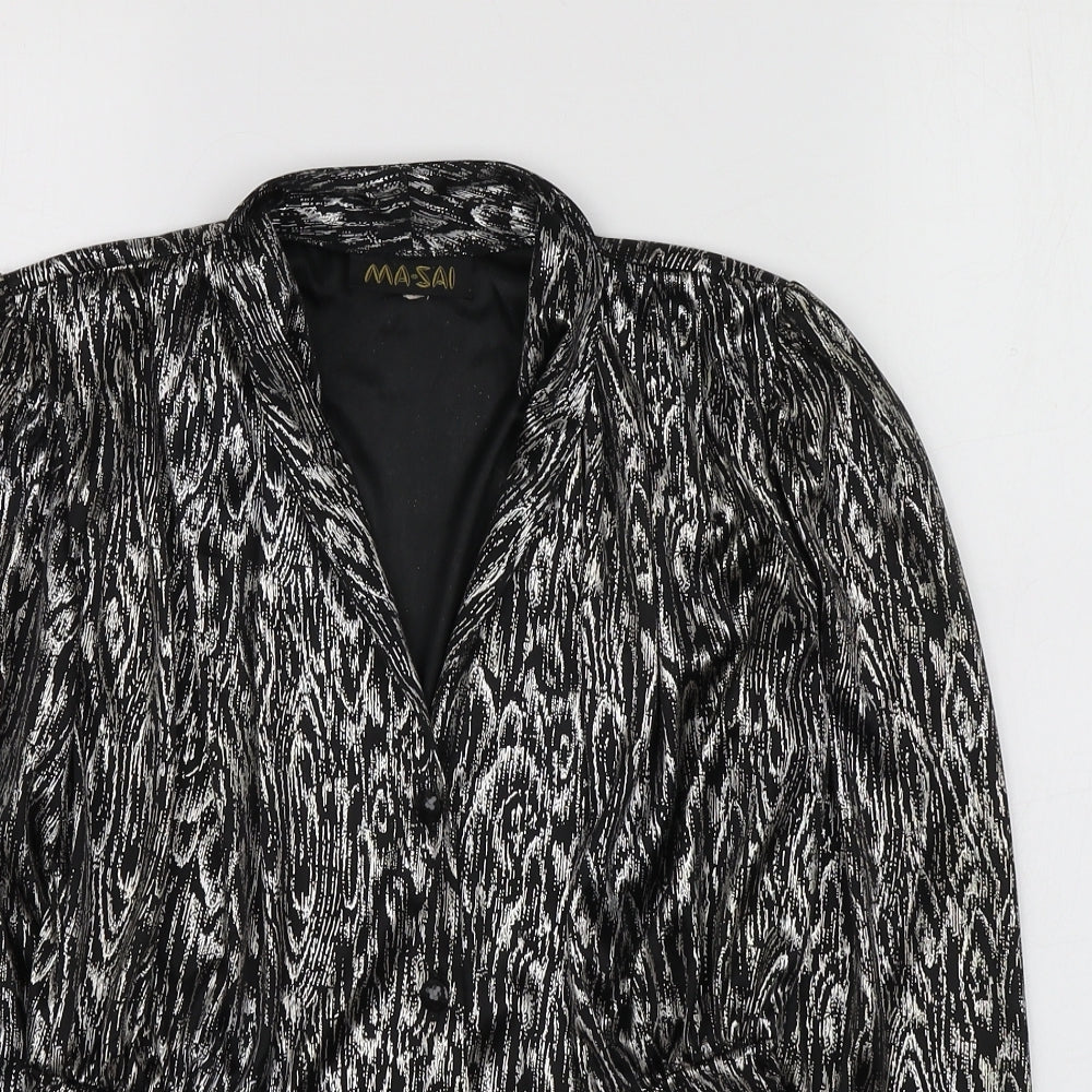 Ma-Sai Womens Black Geometric Polyester Jacket Blazer Size 10