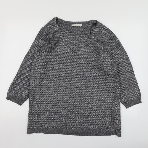 George Womens Silver V-Neck  Polyester Pullover Jumper Size L