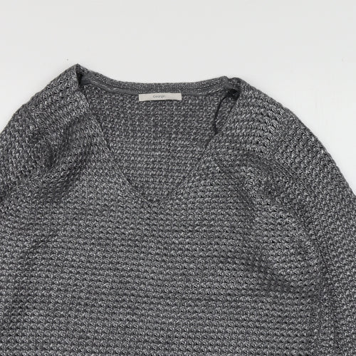 George Womens Silver V-Neck  Polyester Pullover Jumper Size L