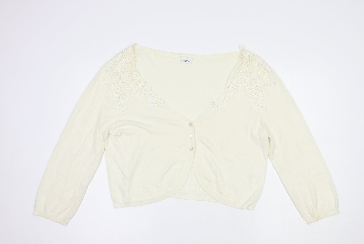 Together Womens Ivory V-Neck  Cotton Cardigan Jumper Size 20