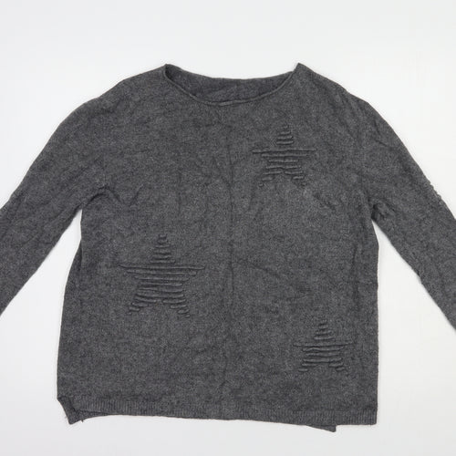 Made in Italy Womens Grey Boat Neck  Viscose Pullover Jumper Size L   - Stars