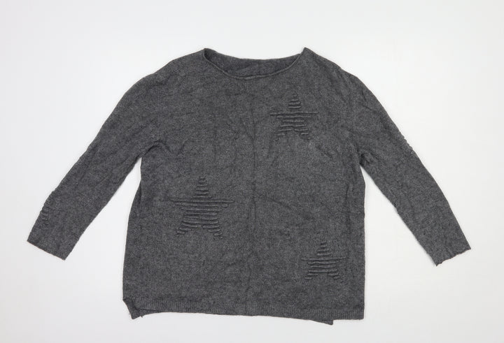 Made in Italy Womens Grey Boat Neck  Viscose Pullover Jumper Size L   - Stars