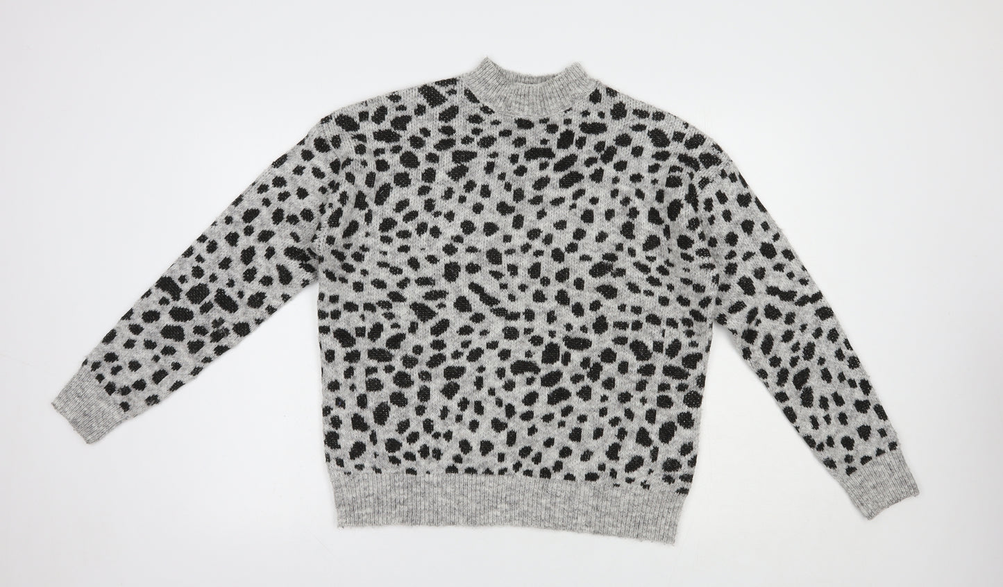 Dorothy Perkins Womens Grey Mock Neck Animal Print Polyester Pullover Jumper Size 12