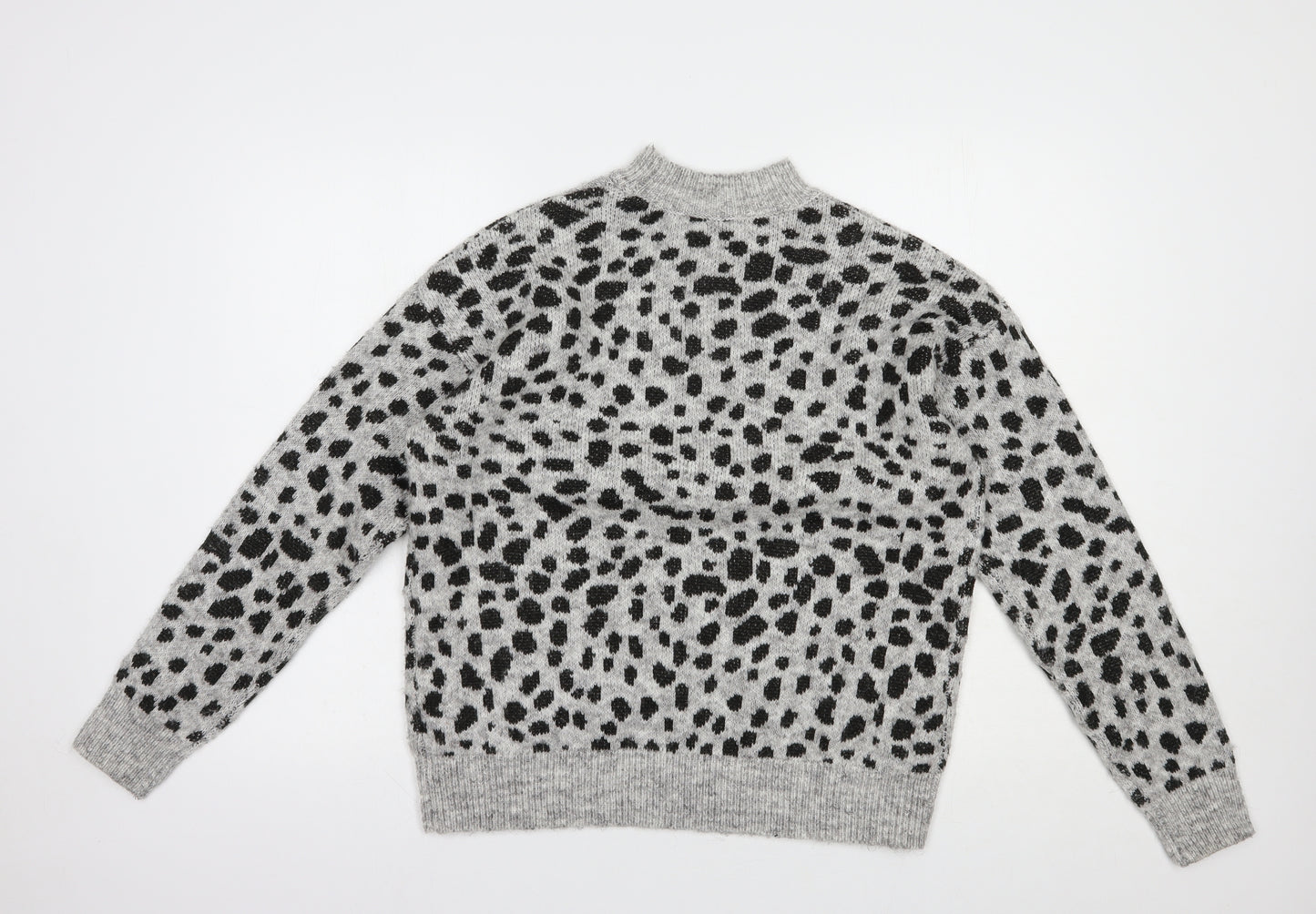 Dorothy Perkins Womens Grey Mock Neck Animal Print Polyester Pullover Jumper Size 12