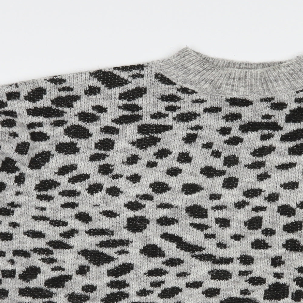Dorothy Perkins Womens Grey Mock Neck Animal Print Polyester Pullover Jumper Size 12