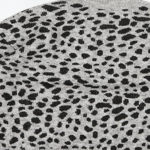 Dorothy Perkins Womens Grey Mock Neck Animal Print Polyester Pullover Jumper Size 12