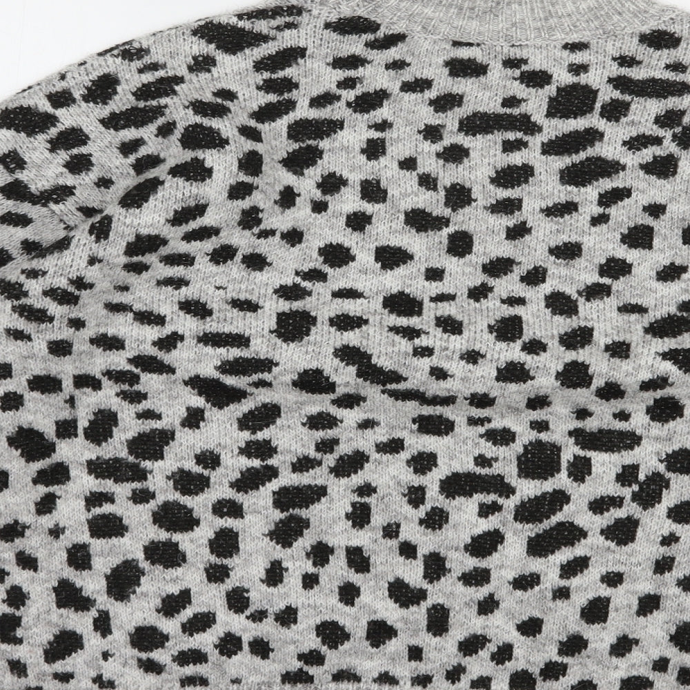 Dorothy Perkins Womens Grey Mock Neck Animal Print Polyester Pullover Jumper Size 12