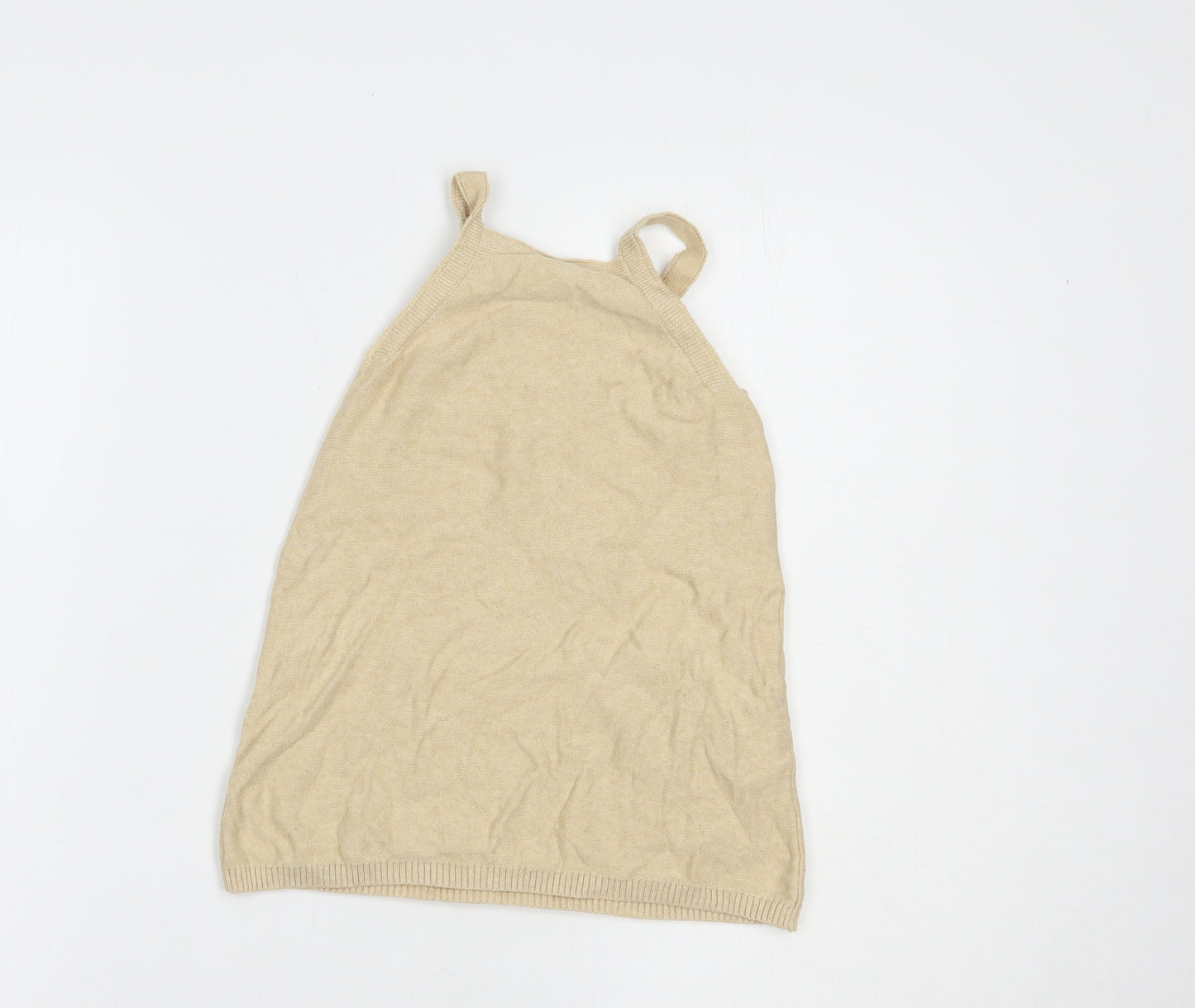 TU Girls Beige  Cotton Tank Dress  Size 2-3 Years  Square Neck Button - Rudolph
