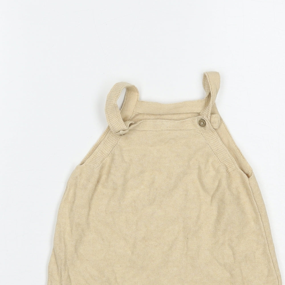 TU Girls Beige  Cotton Tank Dress  Size 2-3 Years  Square Neck Button - Rudolph