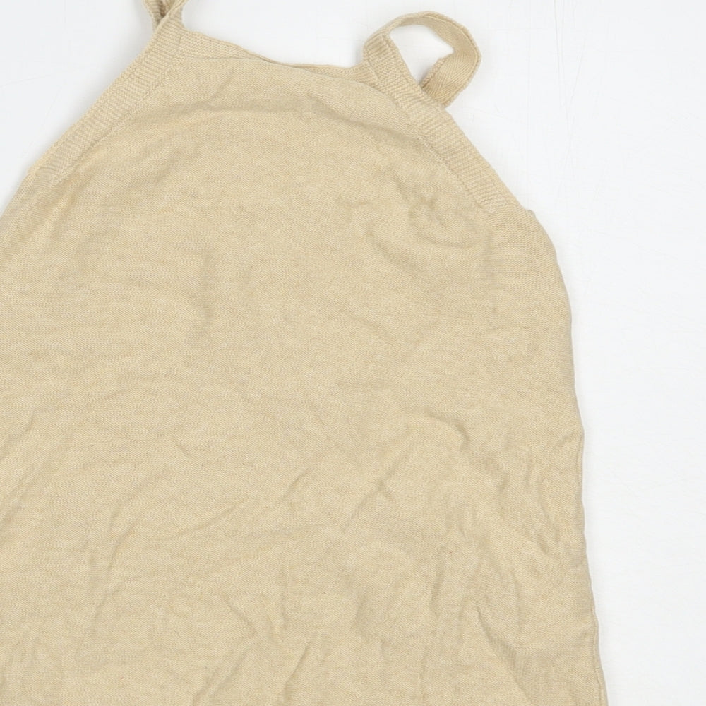TU Girls Beige  Cotton Tank Dress  Size 2-3 Years  Square Neck Button - Rudolph