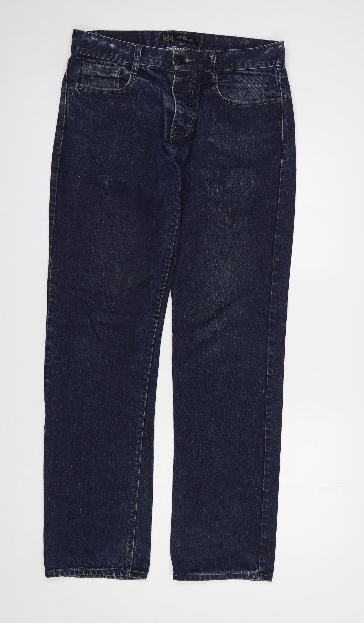 Henri Lloyd Mens Blue  Cotton Straight Jeans Size 32 in L33 in Regular Button