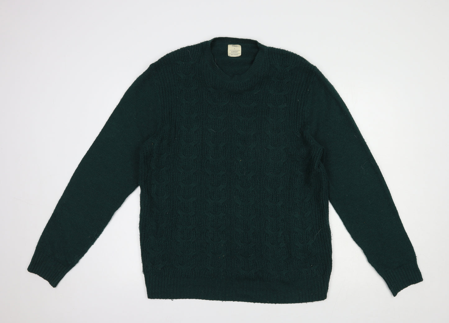 Marks and Spencer Mens Green Crew Neck  Polyester Pullover Jumper Size L