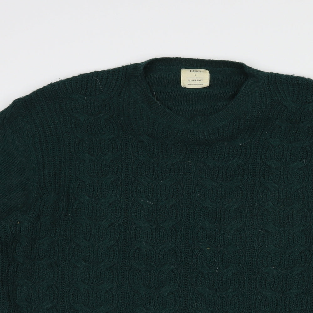 Marks and Spencer Mens Green Crew Neck  Polyester Pullover Jumper Size L