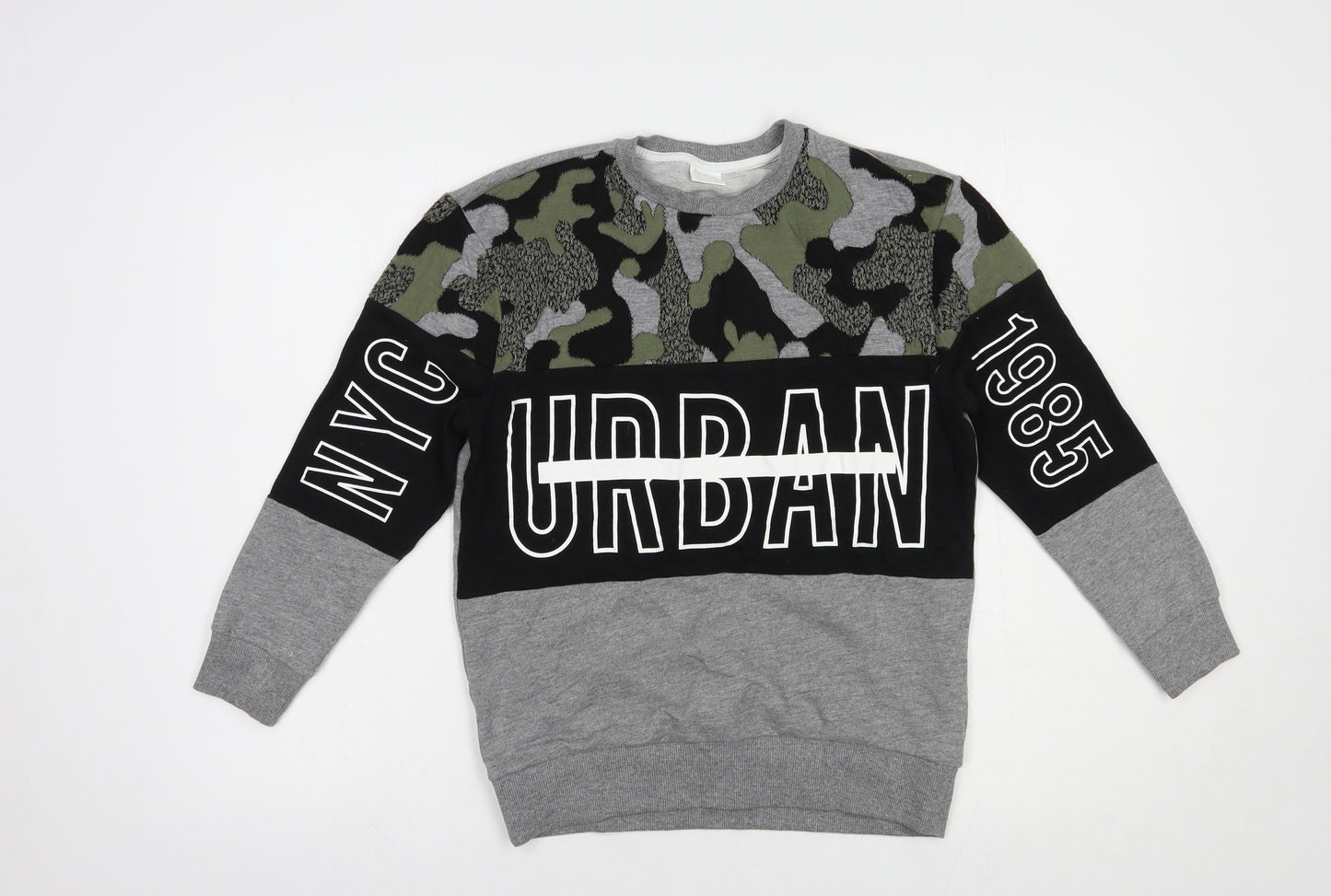F&F Boys Grey Camouflage Cotton Pullover Sweatshirt Size 10-11 Years  Pullover