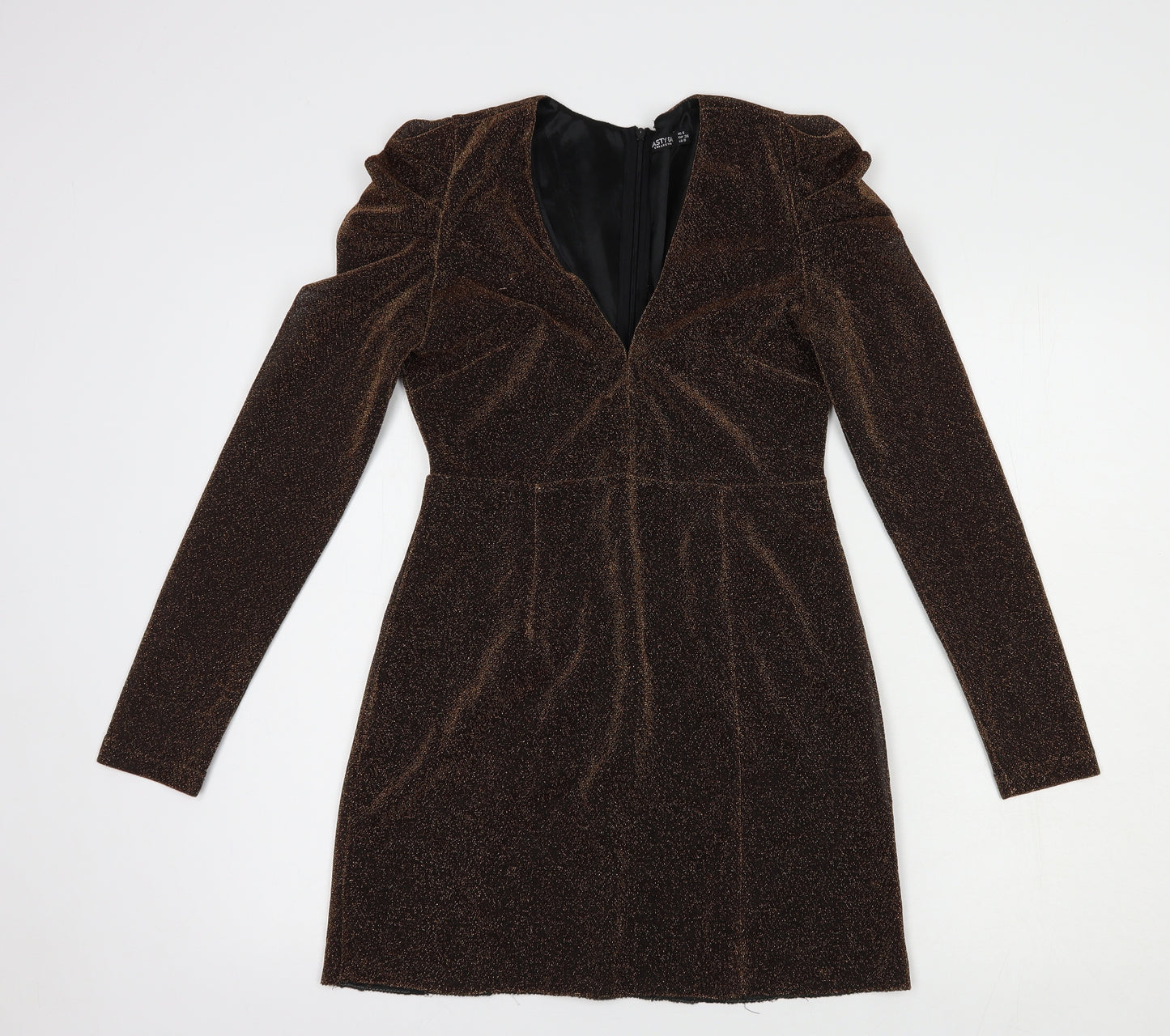 Nasty Gal Womens Brown  Polyester Mini  Size 8  V-Neck Zip