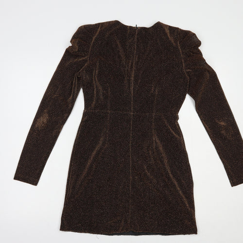 Nasty Gal Womens Brown  Polyester Mini  Size 8  V-Neck Zip