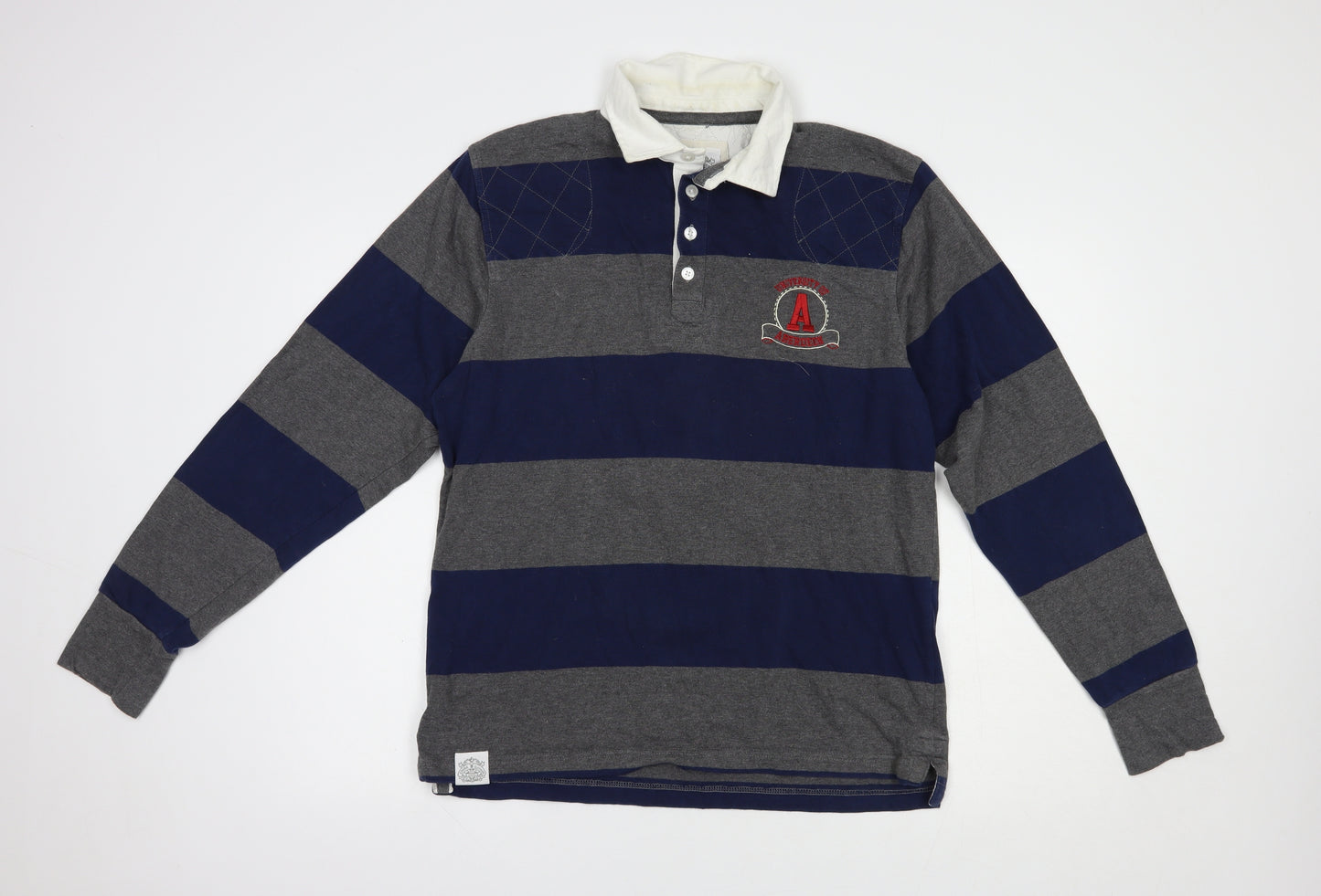 Epona Clothing Mens Grey Striped Cotton  Polo Size M Collared Button