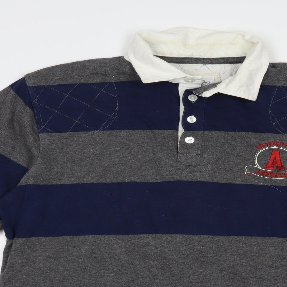 Epona Clothing Mens Grey Striped Cotton  Polo Size M Collared Button