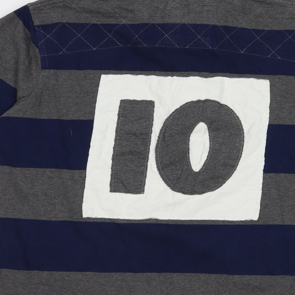 Epona Clothing Mens Grey Striped Cotton  Polo Size M Collared Button