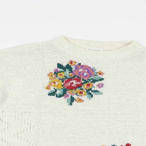 Paolocci Womens Ivory Crew Neck  Ramie Pullover Jumper Size M