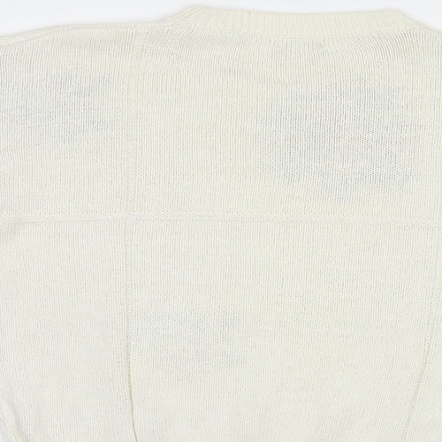Paolocci Womens Ivory Crew Neck  Ramie Pullover Jumper Size M
